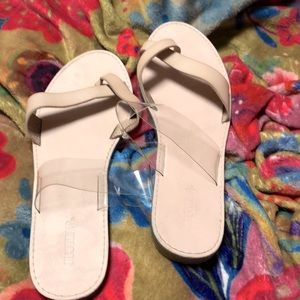 Blush pink, flat sandals with clear strap never worn